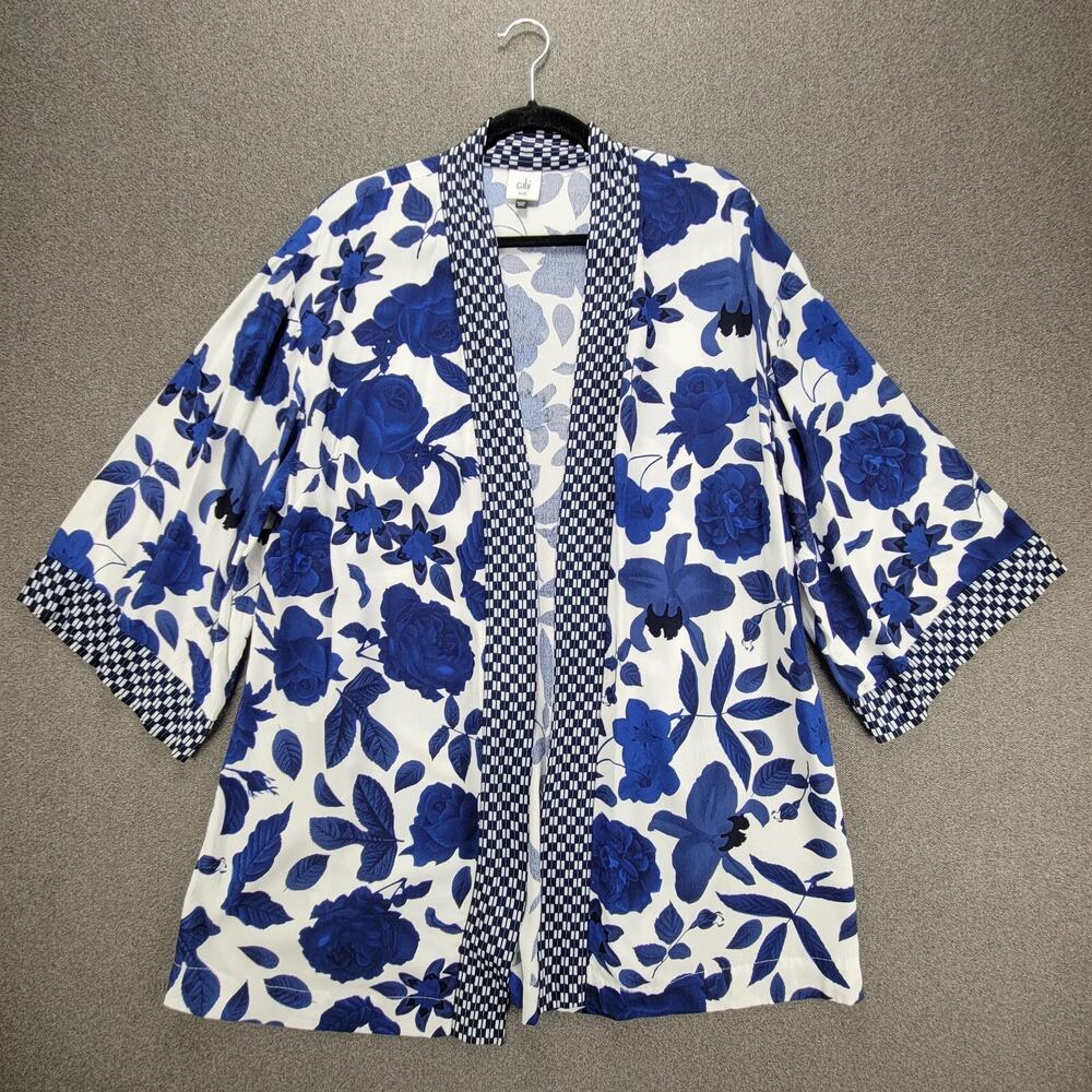 Cabi XS S Blue White Botanical Floral Kimono Duster
